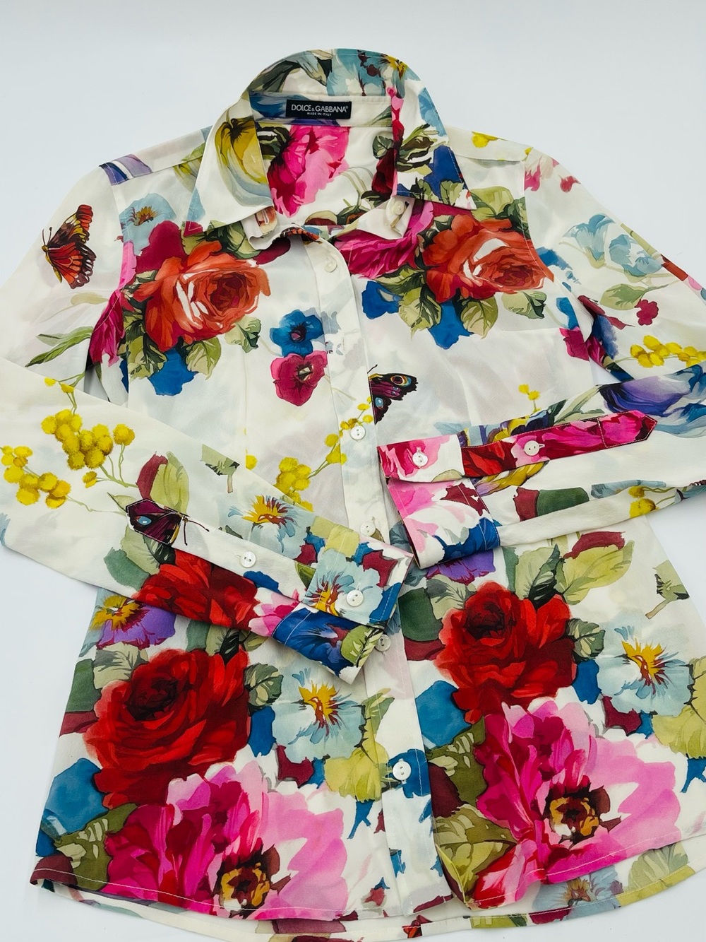 Dolce & Gabbana silk Vibrant Floral Button-Down Shirt - Red, Pink, Blue size XS